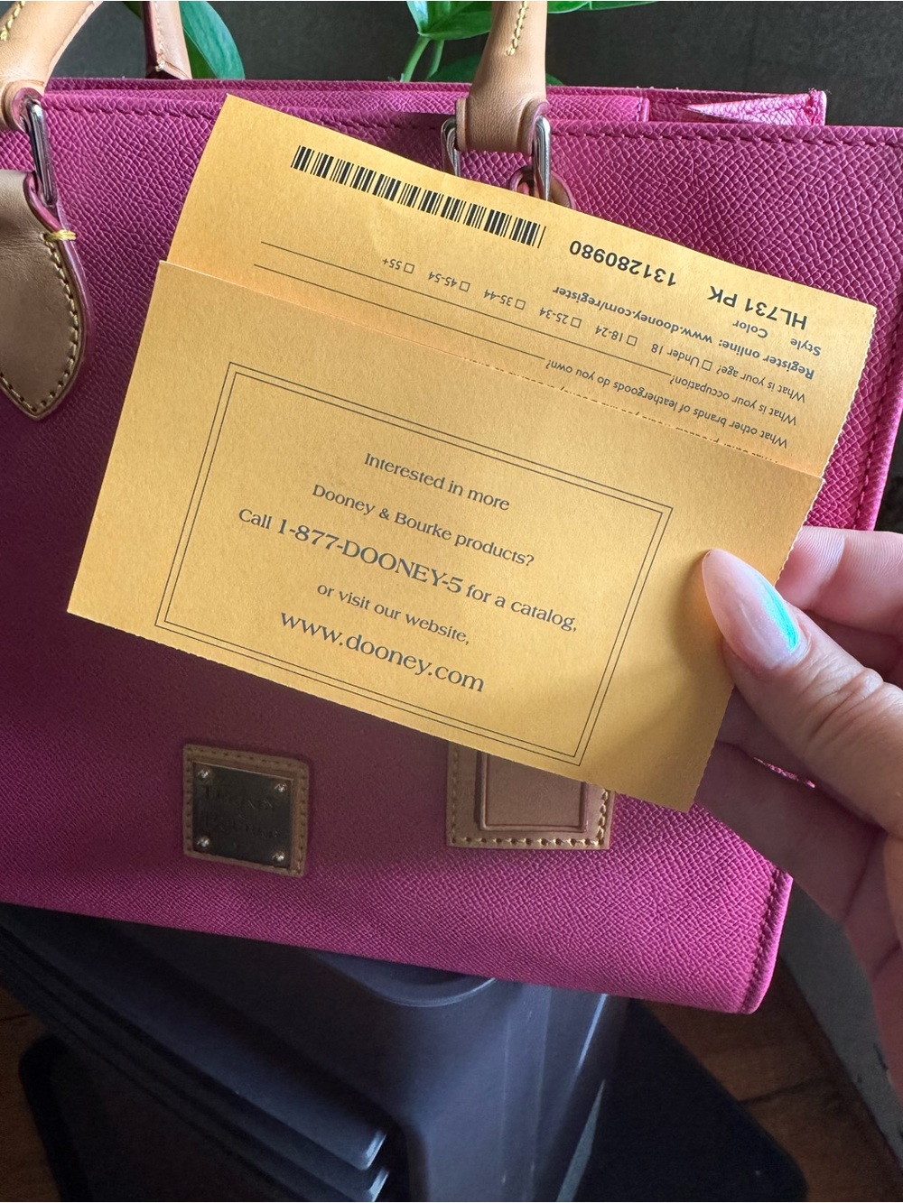 Dooney & Bourke Pink Saffiano Janine 25 Tote with Tan Leather Trim - Picture 10 of 11